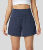 High-Waist Shorts Damen | 2-in-1 Fitnesshose | Yoga | schnelltrocknend | Sommer-Marineblau-S-Luzern Mode