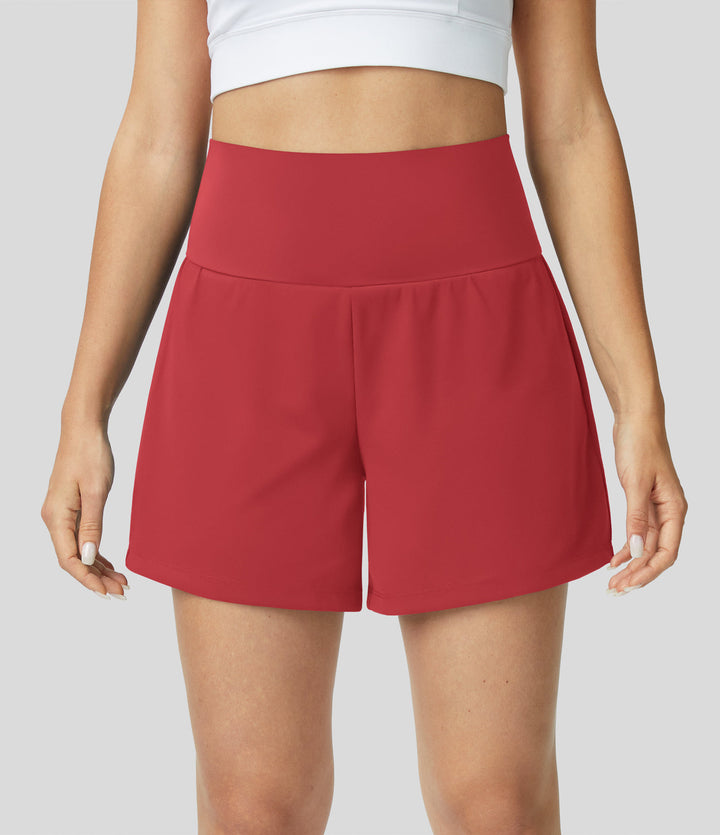 High-Waist Shorts Damen | 2-in-1 Fitnesshose | Yoga | schnelltrocknend | Sommer-Rot-S-Luzern Mode