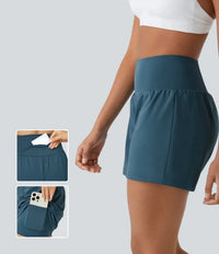 High-Waist Shorts Damen | 2-in-1 Fitnesshose | Yoga | schnelltrocknend | Sommer-Türkisblau-S-Luzern Mode