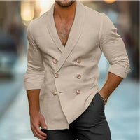 Leinenhemd Herren | Doppelknopfleiste | Atmungsaktiv & leicht | Reverskragen | Regular Fit-Khaki-S-Luzern Mode