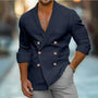 Leinenhemd Herren | Doppelknopfleiste | Atmungsaktiv & leicht | Reverskragen | Regular Fit-Marineblau-S-Luzern Mode
