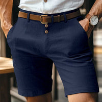 Slim-Fit Shorts Herren Leinen | Atmungsaktiv & leicht | Sommermode Vintage-Dunkelblau-S-Luzern Mode