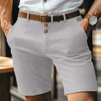 Slim-Fit Shorts Herren Leinen | Atmungsaktiv & leicht | Sommermode Vintage-Grau-S-Luzern Mode