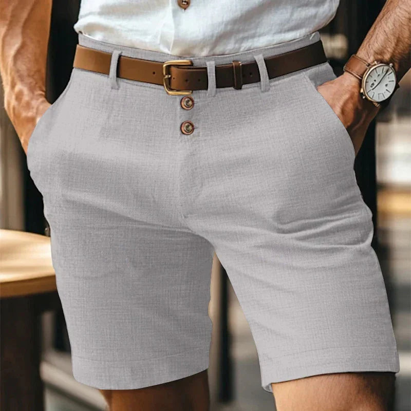 Slim-Fit Shorts Herren Leinen | Atmungsaktiv & leicht | Sommermode Vintage-Grau-S-Luzern Mode