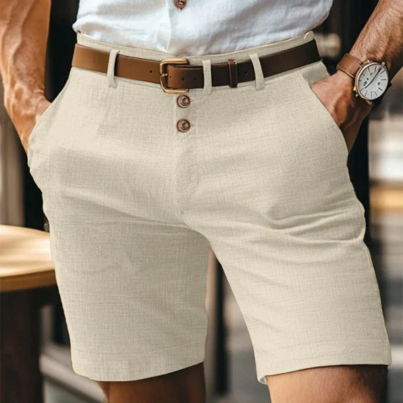Slim-Fit Shorts Herren Leinen | Atmungsaktiv & leicht | Sommermode Vintage-Khaki-S-Luzern Mode