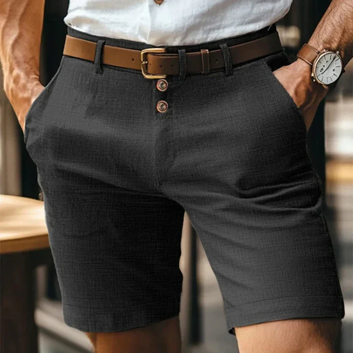 Slim-Fit Shorts Herren Leinen | Atmungsaktiv & leicht | Sommermode Vintage-Schwarz-S-Luzern Mode