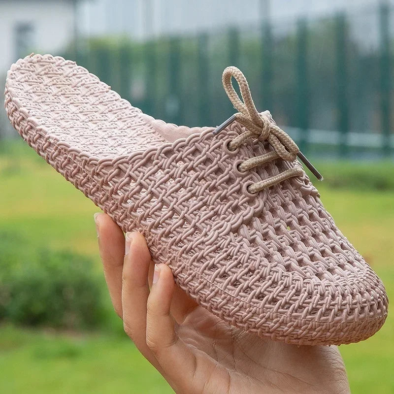 Damen Loafer offen | Atmungsaktiv & leicht | Flexibles Material | Rutschfeste Sohle-Khaki-35-Luzern Mode