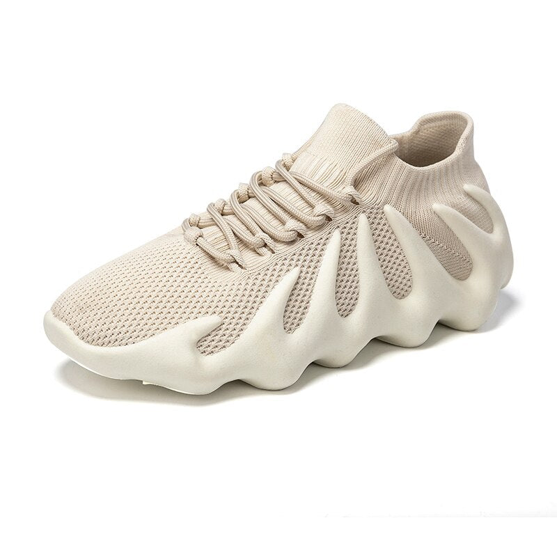 Unisex Sneaker | Mesh | Atmungsaktiv | Baumwolle | Schnürverschluss-Creme-35-Luzern Mode