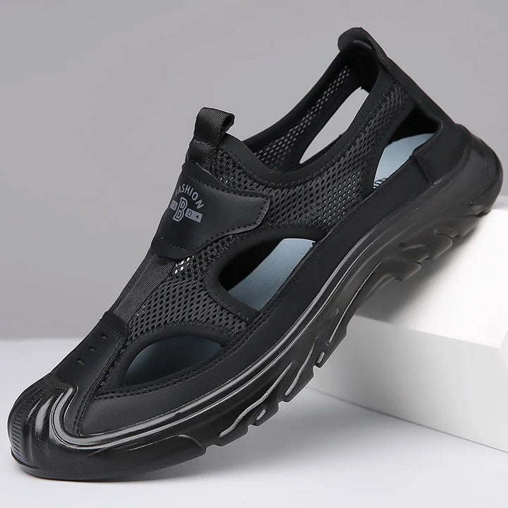 Mesh-Sandalen Herren | Atmungsaktiv & leicht | Rutschfeste Sohle | Flexibel & luftig-Schwarz-39-Luzern Mode