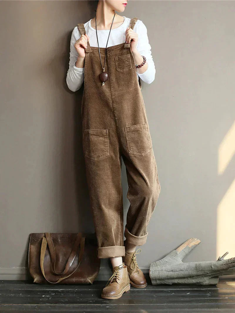 Damen Cord Latzhose Vintage Look - Bequeme Freizeitmode-Braun-S-Luzern Mode