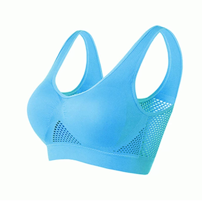 Sport-BH | Mesh | Atmungsaktiv | Nahtlos | Schnelltrocknend | Nylon-Blau-S-Luzern Mode