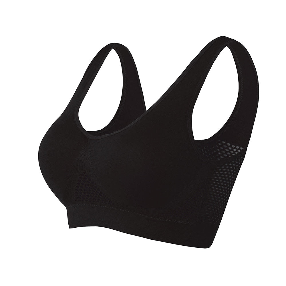 Sport-BH | Mesh | Atmungsaktiv | Nahtlos | Schnelltrocknend | Nylon-Schwarz-S-Luzern Mode
