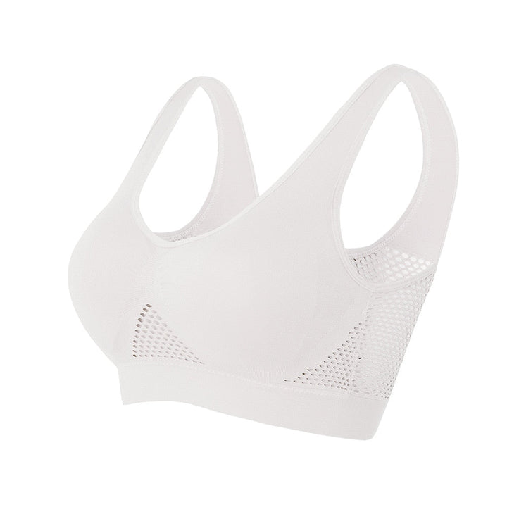 Sport-BH | Mesh | Atmungsaktiv | Nahtlos | Schnelltrocknend | Nylon-Weiß-S-Luzern Mode