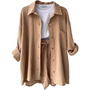 Baumwoll Zweiteiler Damen | Atmungsaktives Co Ord Set | Sommer Look bequem-Khaki-S-Luzern Mode
