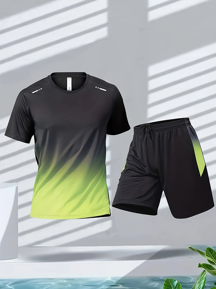 Herren Sport Set Sommer | Atmungsaktiv | T-Shirt und Shorts | Flexibel & modern-Gelb-S-Luzern Mode