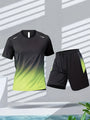 Herren Sport Set Sommer | Atmungsaktiv | T-Shirt und Shorts | Flexibel & modern-Gelb-S-Luzern Mode