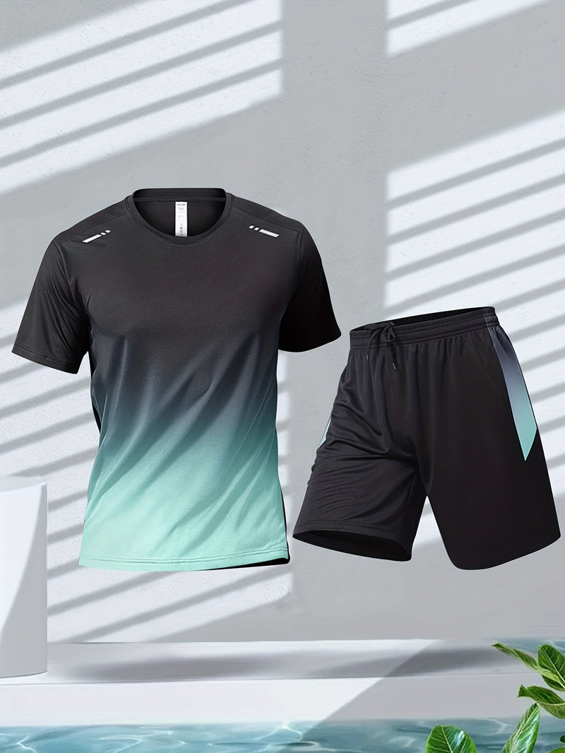Herren Sport Set Sommer | Atmungsaktiv | T-Shirt und Shorts | Flexibel & modern-Grün-S-Luzern Mode