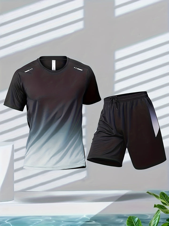Herren Sport Set Sommer | Atmungsaktiv | T-Shirt und Shorts | Flexibel & modern-Weiß-S-Luzern Mode
