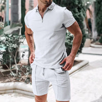 Sommer Set Herren | Poloshirt mit Kragen | Atmungsaktiv | Shorts mit Kordelzug & Gummibund-Grau-S-Luzern Mode