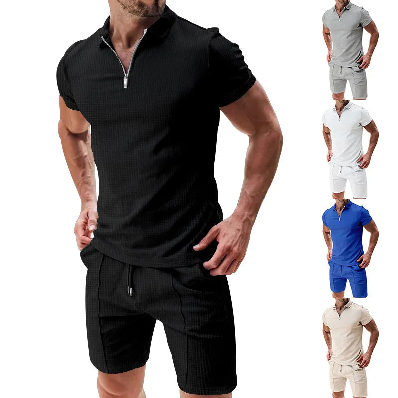Sommer Set Herren | Poloshirt mit Kragen | Atmungsaktiv | Shorts mit Kordelzug & Gummibund-Luzern Mode