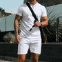 Sommer Set Herren | Poloshirt mit Kragen | Atmungsaktiv | Shorts mit Kordelzug & Gummibund-Weiß-S-Luzern Mode