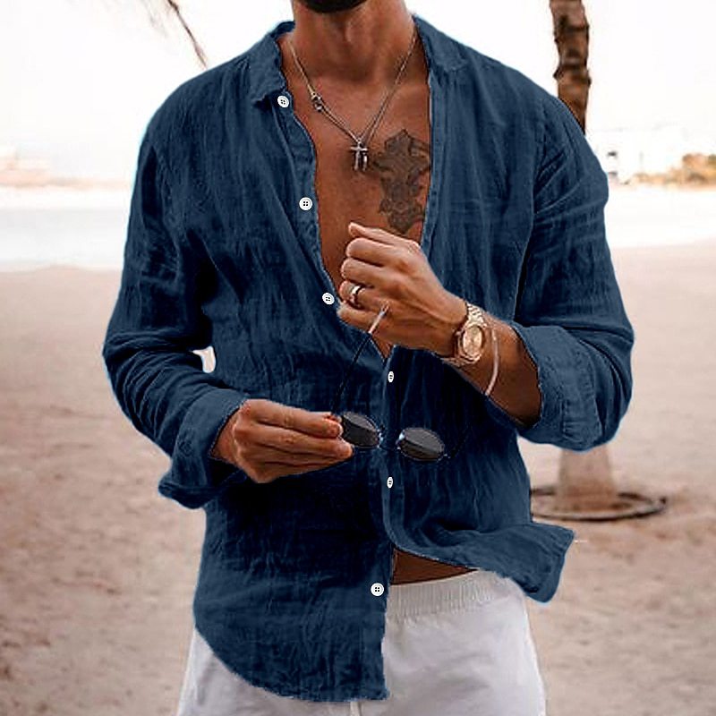 Sommerhemd Herren Baumwolle | Kurzarm & Leicht | Klassischer Look Style-Blau-S-Luzern Mode