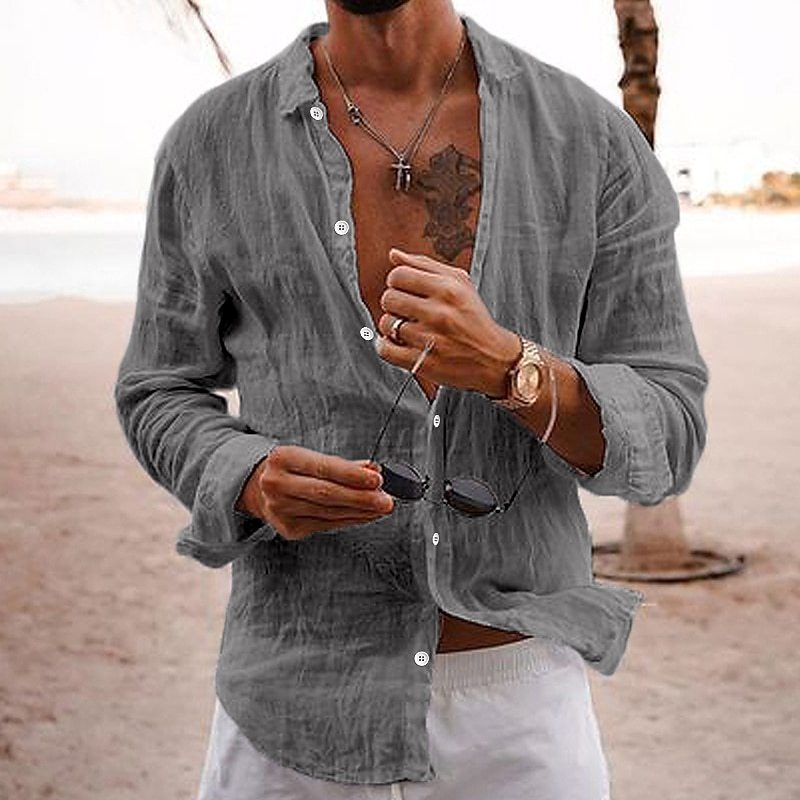 Sommerhemd Herren Baumwolle | Kurzarm & Leicht | Klassischer Look Style-Grau-S-Luzern Mode