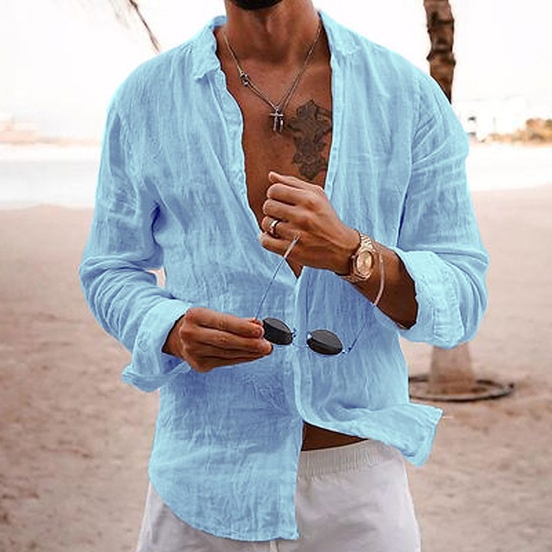 Sommerhemd Herren Baumwolle | Kurzarm & Leicht | Klassischer Look Style-Hellblau-S-Luzern Mode