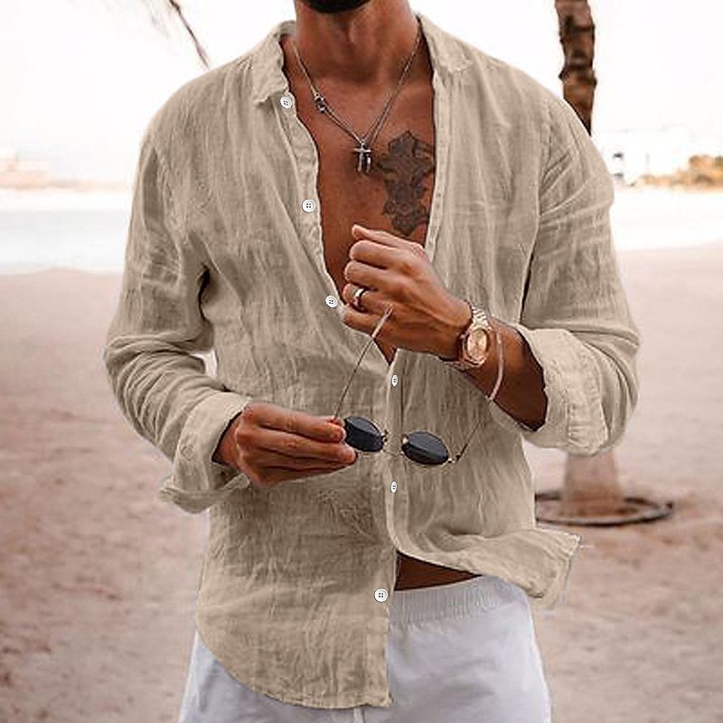 Sommerhemd Herren Baumwolle | Kurzarm & Leicht | Klassischer Look Style-Khaki-S-Luzern Mode