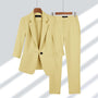 Damen Blazer Hose Set Business Anzug Büro Mode Elegant-Gelb-S-Luzern Mode
