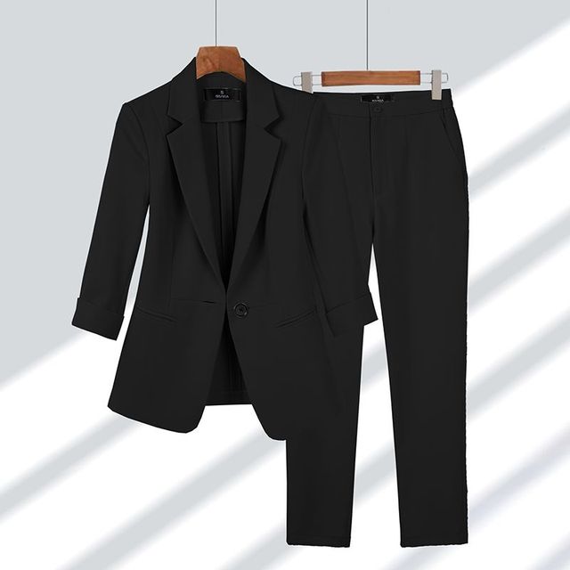 Damen Blazer Hose Set Business Anzug Büro Mode Elegant-Schwarz-S-Luzern Mode