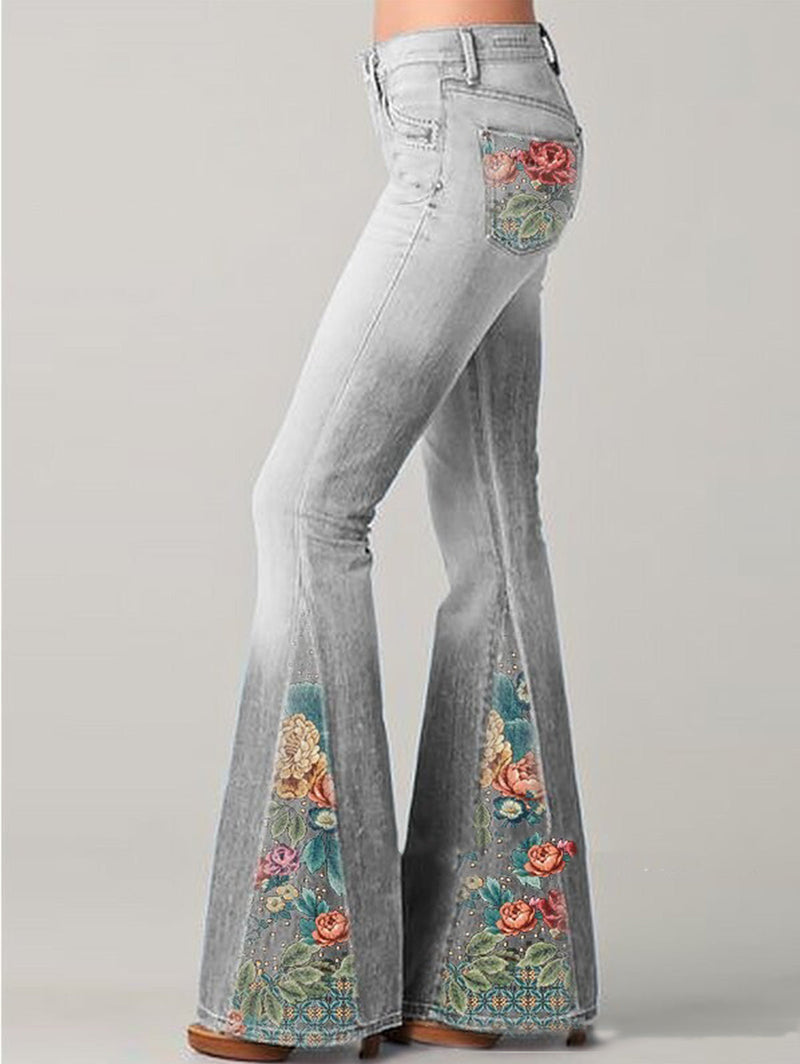 Damenjeans mit Blumenmuster | Bootcut | Ombre | Farbig | Baumwollmischung-Luzern Mode
