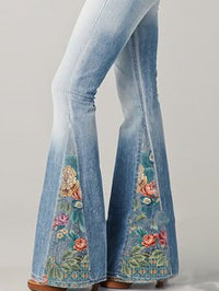 Damenjeans mit Blumenmuster | Bootcut | Ombre | Farbig | Baumwollmischung-Luzern Mode