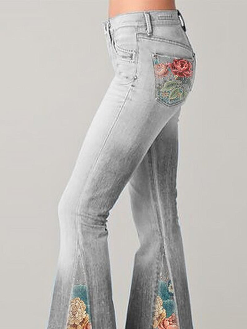 Damenjeans mit Blumenmuster | Bootcut | Ombre | Farbig | Baumwollmischung-Luzern Mode