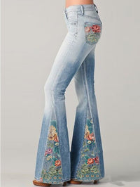 Damenjeans mit Blumenmuster | Bootcut | Ombre | Farbig | Baumwollmischung-Blau-S-Luzern Mode