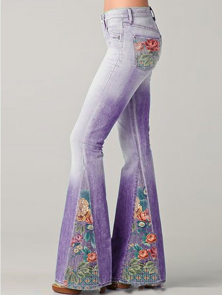 Damenjeans mit Blumenmuster | Bootcut | Ombre | Farbig | Baumwollmischung-Luzern Mode