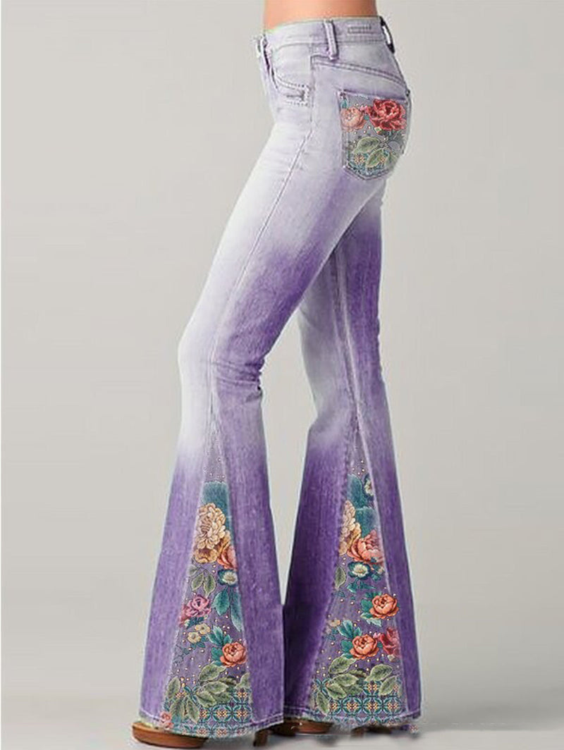Damenjeans mit Blumenmuster | Bootcut | Ombre | Farbig | Baumwollmischung-Luzern Mode