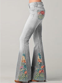 Damenjeans mit Blumenmuster | Bootcut | Ombre | Farbig | Baumwollmischung-Grau-S-Luzern Mode