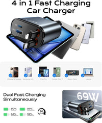 Autoladegerät | USB Schnellladen Ausziehbar Vielseitig 69W Langlebig Stilvoll-Luzern Mode