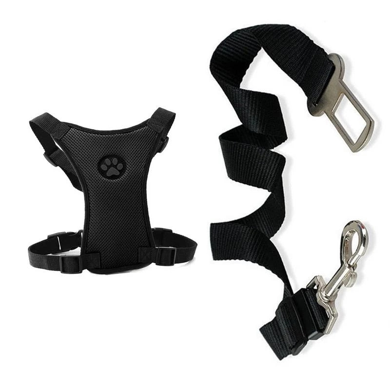 Hunde Autoschultergurt | Mit Geschirr | Verstellbar | Schwarz | Bequem-Luzern Mode