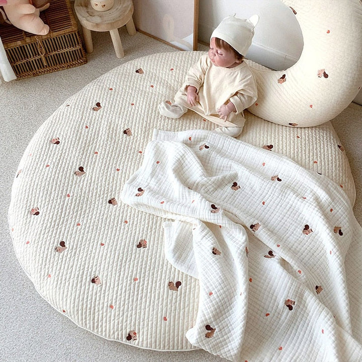 Gepolsterte Baby-Krabbelmatte aus Baumwolle mit Tiermotiv-Stickerei – 80 cm