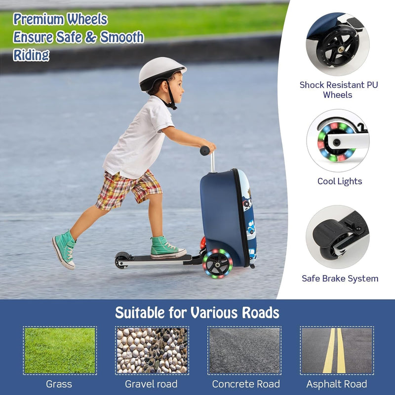 Kinder 2-in-1 Ride-On Scooter Koffer mit LED-Rädern