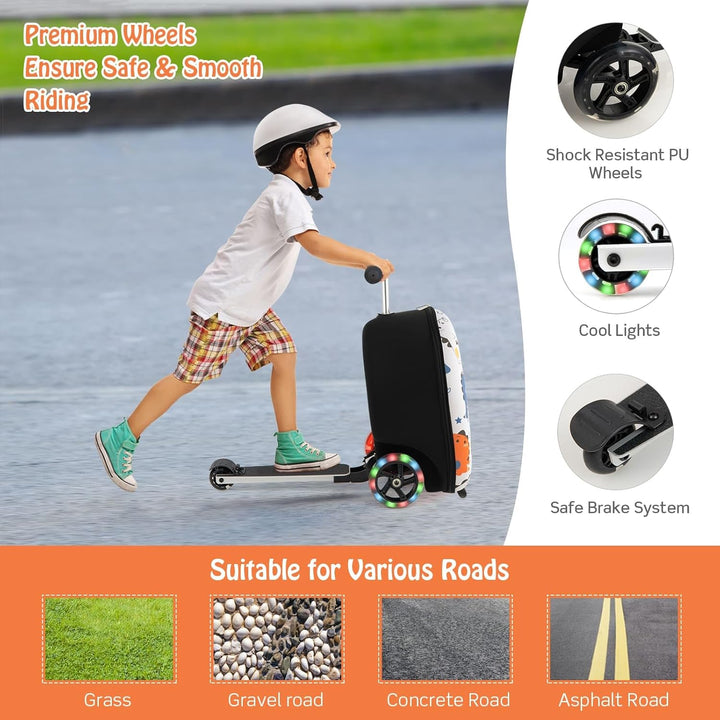 Kinder 2-in-1 Ride-On Scooter Koffer mit LED-Rädern