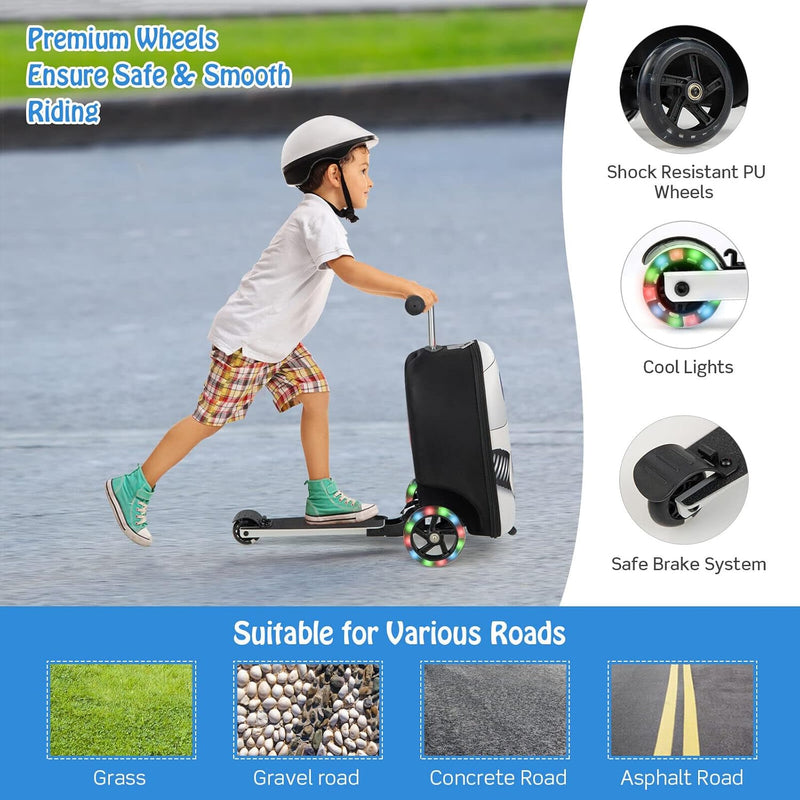 Kinder 2-in-1 Ride-On Scooter Koffer mit LED-Rädern