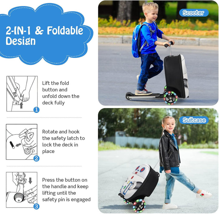 Kinder 2-in-1 Ride-On Scooter Koffer mit LED-Rädern