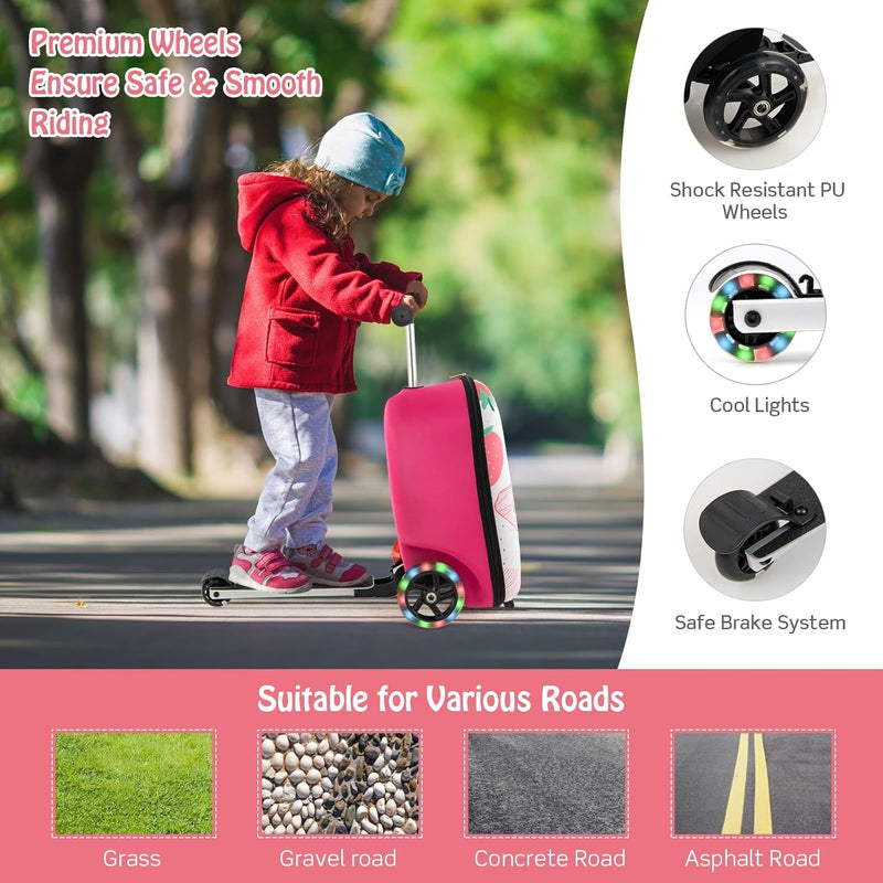 Kinder 2-in-1 Ride-On Scooter Koffer mit LED-Rädern