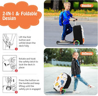 Kinder 2-in-1 Ride-On Scooter Koffer mit LED-Rädern