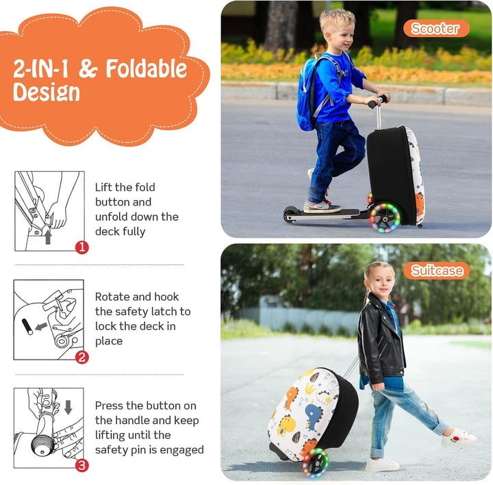 Kinder 2-in-1 Ride-On Scooter Koffer mit LED-Rädern