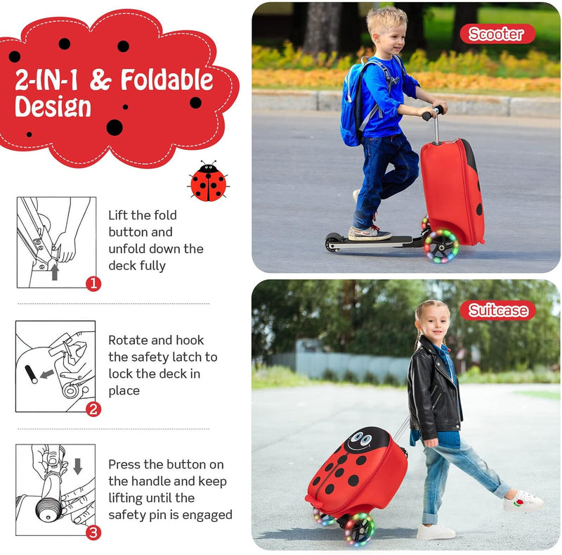 Kinder 2-in-1 Ride-On Scooter Koffer mit LED-Rädern