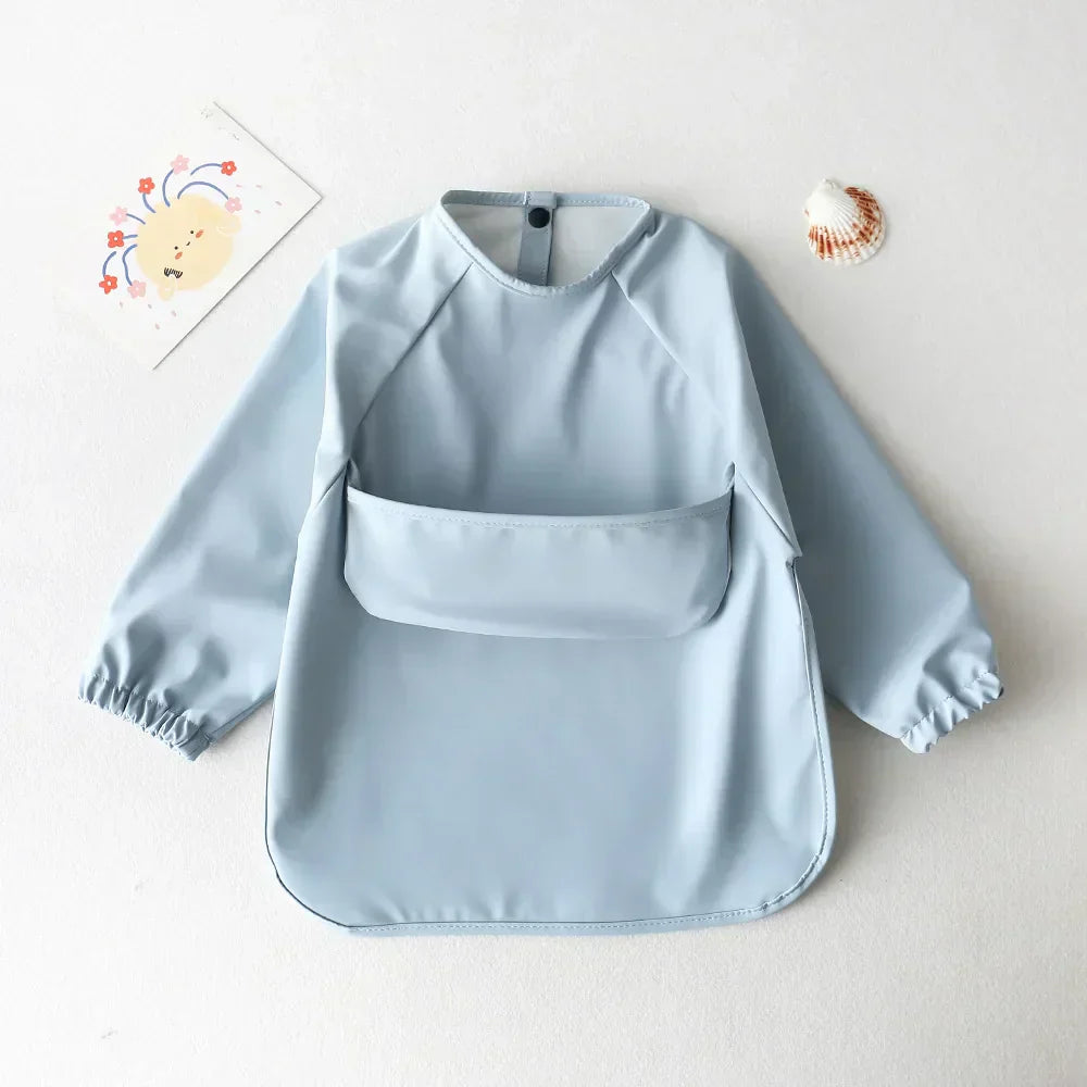 Langarm Baby Lätzchen Wasserdicht mit Auffangtasche-Blau-S (6-12 Maanden)-Luzern Mode